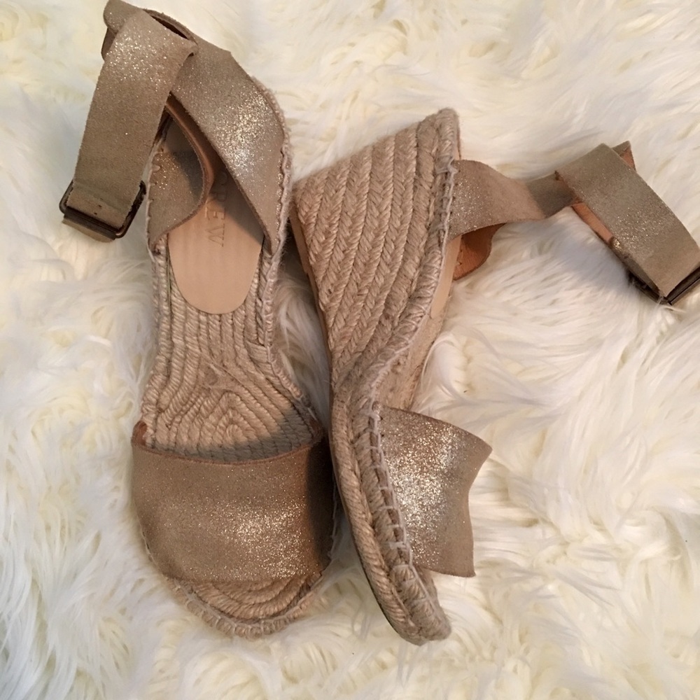 J Crew Metallic Espadrille Sandals